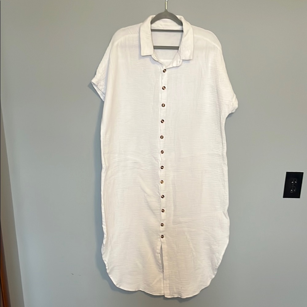 White Button-Up Shirt Dress